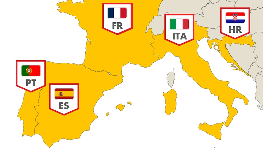 Pokritost evropskih držav z napravo Telepass Medpass