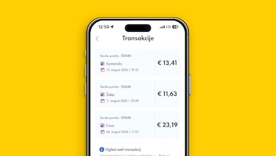 : Zaslon aplikacije Shell Fleet App z digitalnim računom, datumom, zneskom in možnostjo prenosa dokumenta