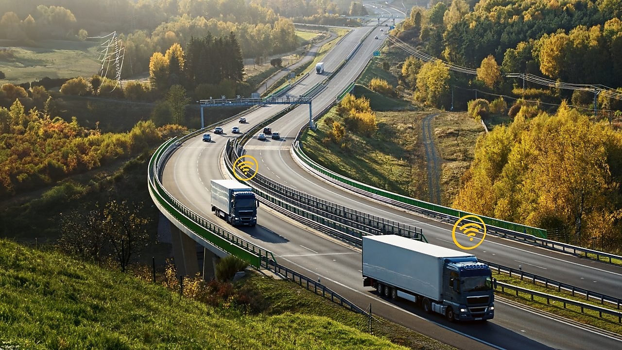 Truck running on road