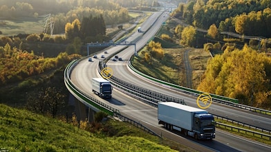 Truck running on road