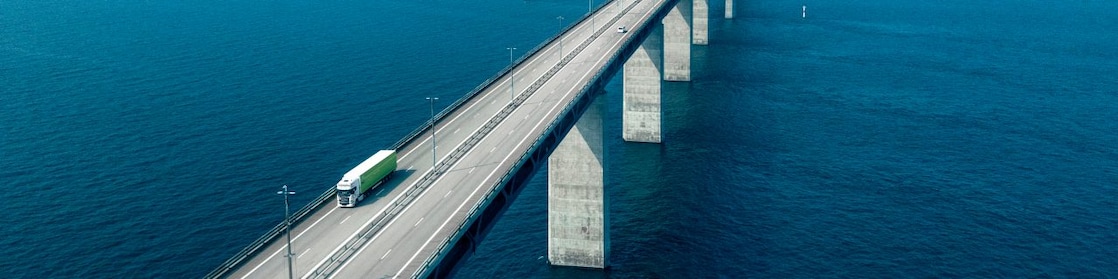 Semi-Truck Crossing Oresund Bridge