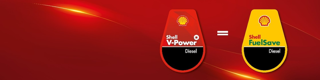 Shell ročke za točenje dizelskega goriva na rdečem ozadju.